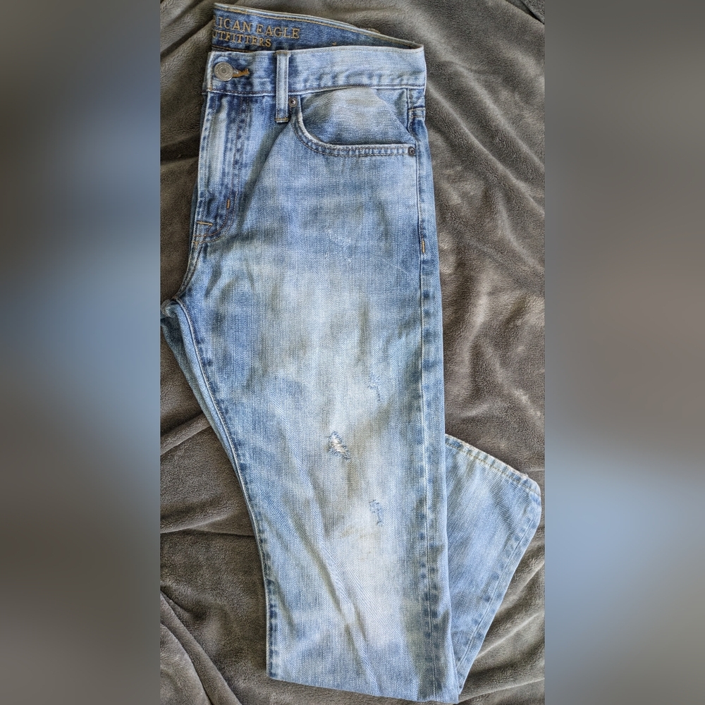 American Eagle Outfitters Blue Slim Jeans with Distressed Look